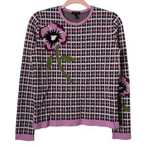 Escada Sweater Womens XS Pink Purple Floral Herringbone Knit Retro Preppy Boho